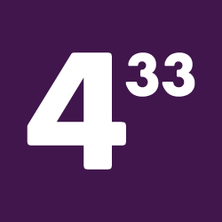 A large white Four with two smaller threes behind it on a purple background