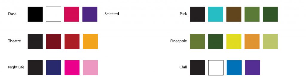 Color options made for The Scene branding.