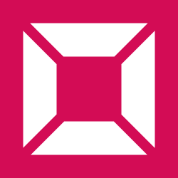 A stylized representation of barn doors as used on lights on a red background