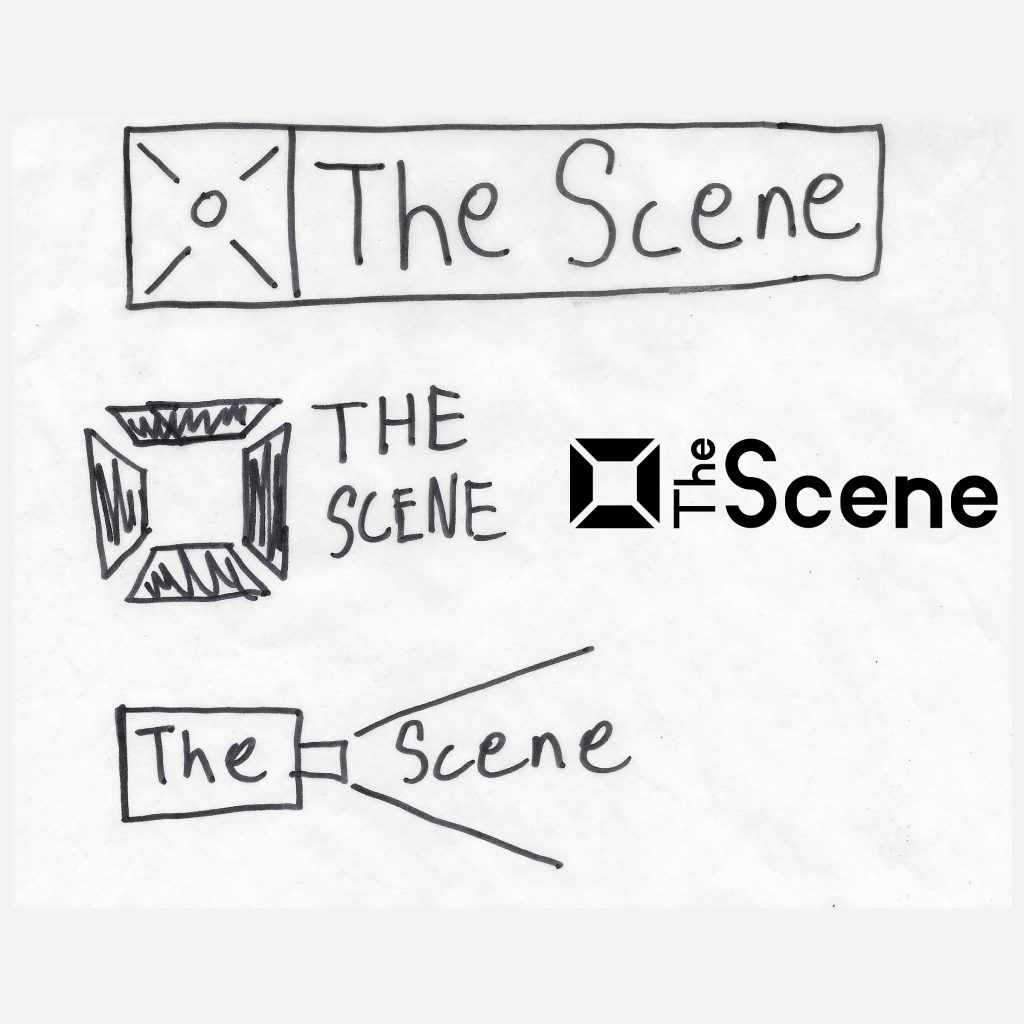 Three potential logos for The Scene, along with the finalized selection